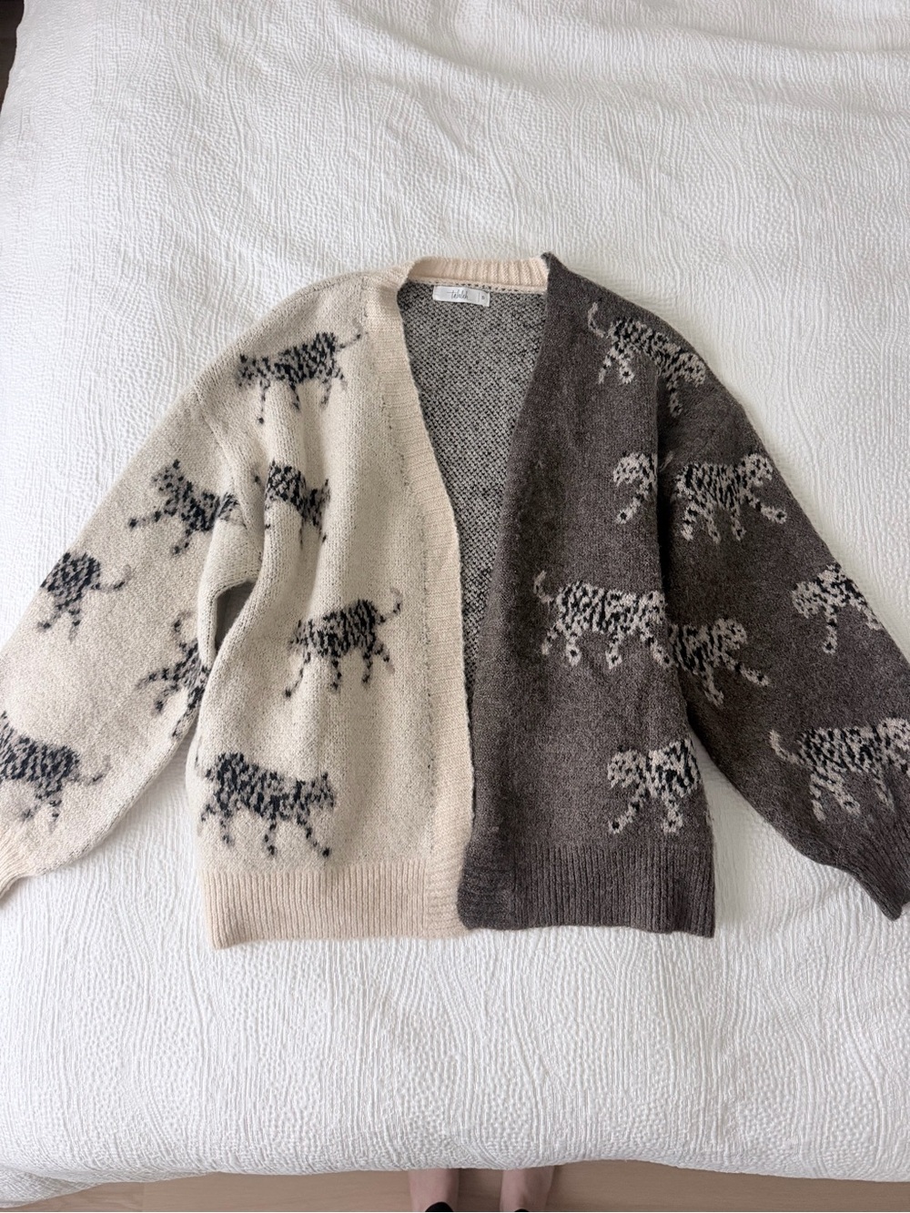 Two-Tone Leopard Knit Cardigan